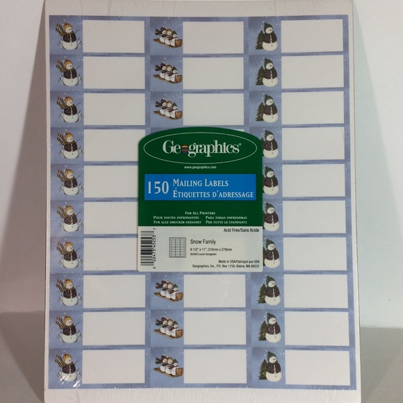 Geographics 150 Holiday Mailing Labels Snow Family - Picture 1 of 7